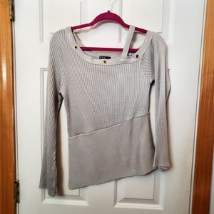 Venus gray asymmetrical off shoulder grommet fitted top size small